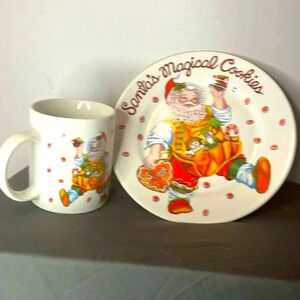 Vtg Santas Magical Cookies Plate Mug Set Stoneware Sakura by Cheryl Ann Johnson